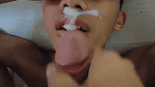 Latino twink takes a face full of gay cum